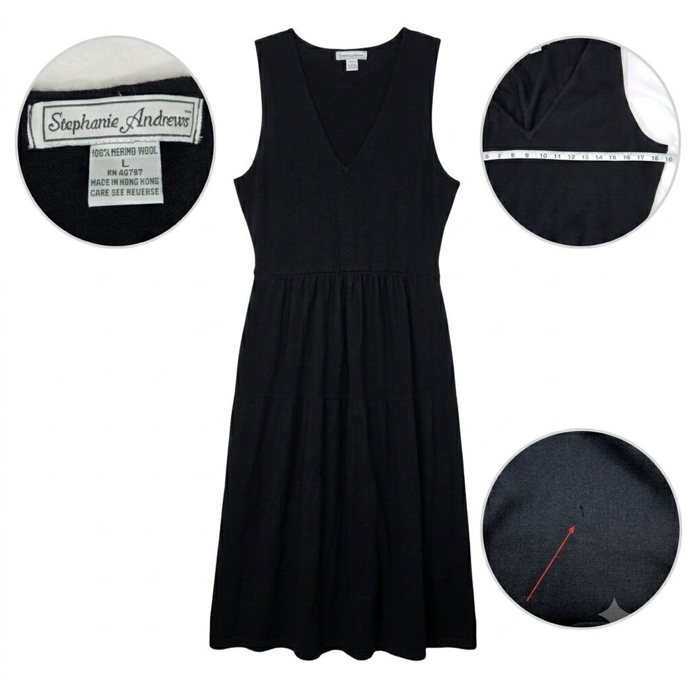 Vintage Stephanie Andrews Black Merino Wool Knit Maxi Dress Size L Hong Kong